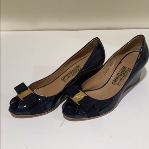 Salvatore Ferragamo open toe , wedge, Navy Shoe